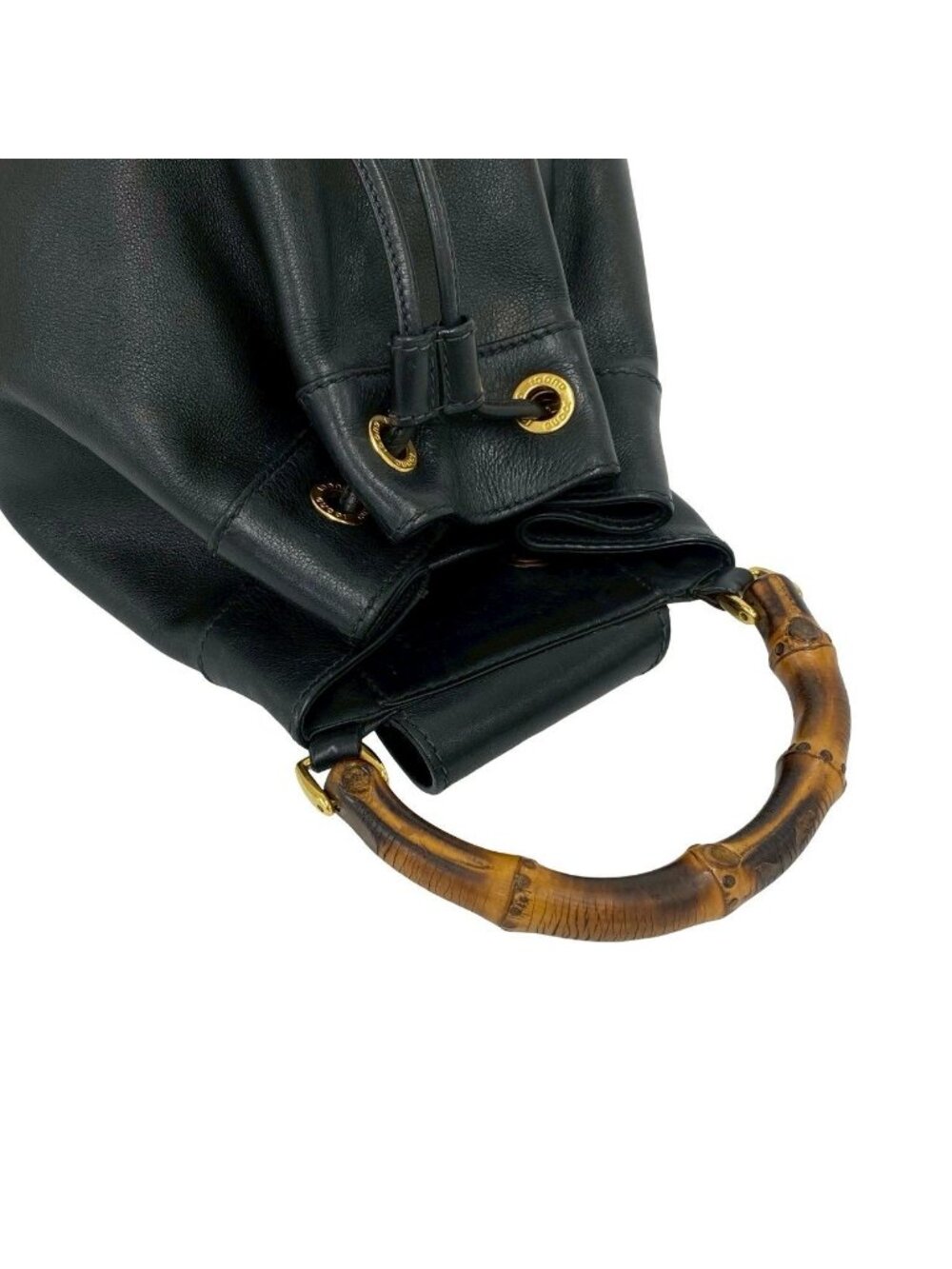 Gucci Vintage Bamb Leather Drawstring Belt Bag Black - Picture 4 of 10